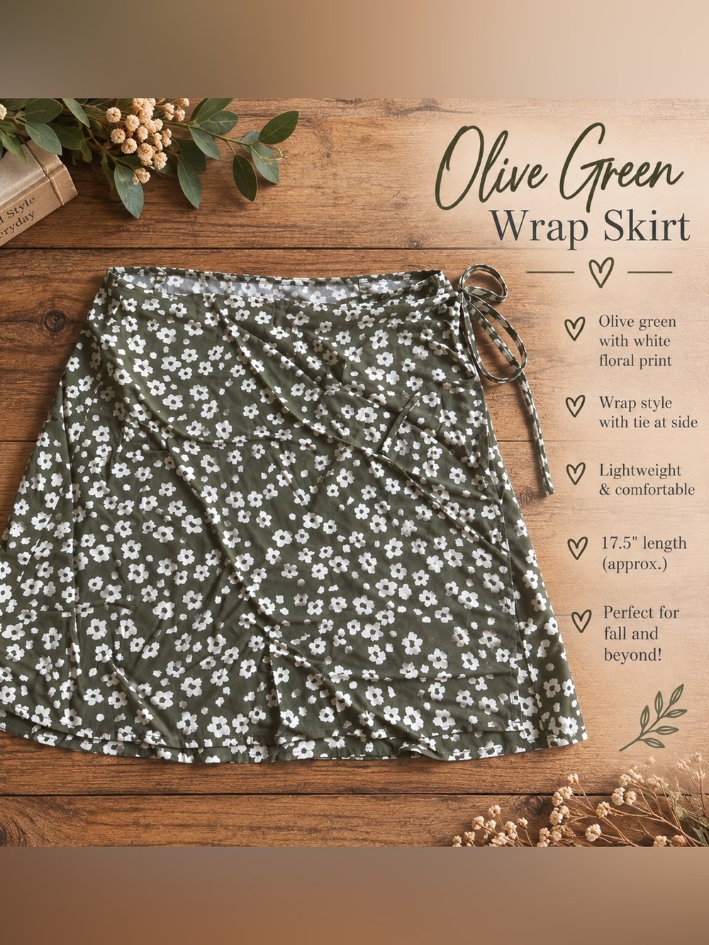 GAP Olive Green Floral Wrap Skirt 90s style